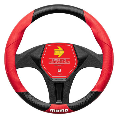 FUNDA VOLANTE MOMO TUNING UNIVERSAL NEGRO Y ROJO 38-39CM