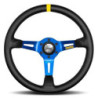 VOLANTE MOMO 350 MM PIEL NEGRA Y AZUL MOD.08