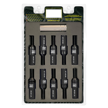 OMP SPEED JUEGO DE 20 TORNILLOS CON PROTECTOR DE ALUMINIO DE COLORES M12X1.25 LLAVE DE 17-19 LARGO 28MM CON PROTECTOR NEGRO