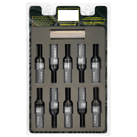 OMP SPEED JUEGO DE 20 TORNILLOS CON PROTECTOR DE ALUMINIO DE COLORES M12X1.5 LLAVE DE 17-19 LARGO 28MM CON PROTECTOR PLATA