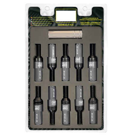 OMP SPEED JUEGO DE 20 TORNILLOS CON PROTECTOR DE ALUMINIO DE COLORES M14X1.25 LLAVE DE 17-19 LARGO 28MM CON PROTECTOR PLATA