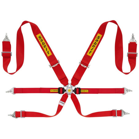 RALLY HARNESS 6 POINTS STEEL 3&quot+2&quot FIA8853-2016 RED