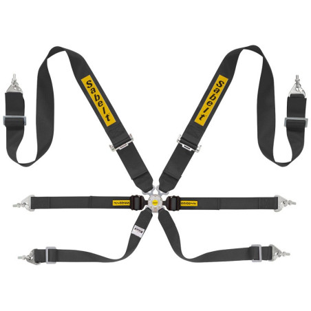 RALLY HARNESS 6 POINT STEEL 3&quot+2&quot FIA8853-2016 BLACK
