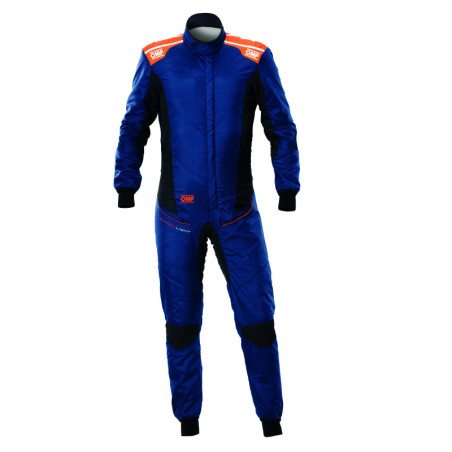TRAJE DE CARRERAS OMP TECNICA SUPER LIGHT FIA 8856-2018 NAVY AZUL / FLUO NARANJA TALLA 56