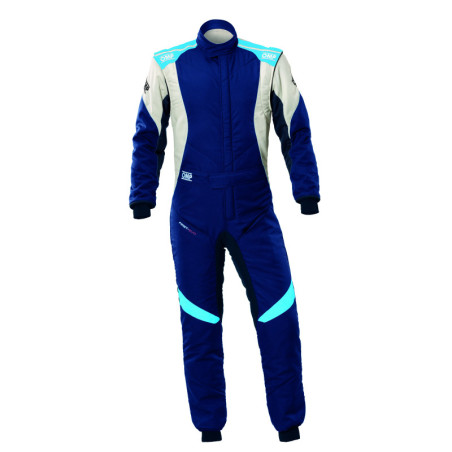 TRAJE DE CARRERAS OMP FIRST EVO MY2025 FIA 8856-2018 NAVY AZUL / CYAN TALLA 54