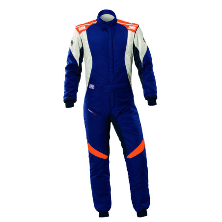 TRAJE DE CARRERAS OMP FIRST EVO MY2025 FIA 8856-2018 NAVY AZUL / FLUO NARANJA TALLA 62