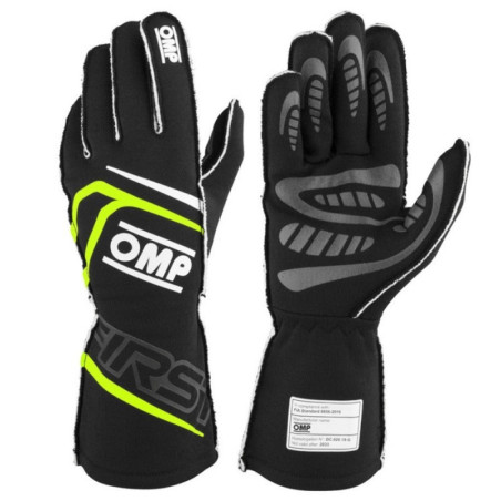 GUANTES OMP FIRST FIA 8856-2018 MY2025 NEGRO / FLUO AMARILLO TALLA S