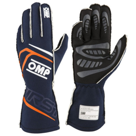GUANTES OMP FIRST FIA 8856-2018 MY2025 NAVY AZUL / FLUO NARANJA TALLA XL