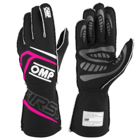 GUANTES OMP FIRST FIA 8856-2018 MY2025 NEGRO / FUCSIA TALLA M