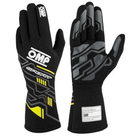 GUANTES OMP SPORT FIA 8856-2018 MY2025 NEGRO / FLUO AMARILLO TALLA L