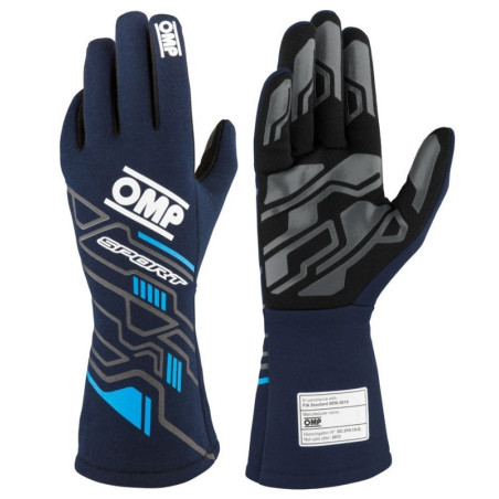 GUANTES OMP SPORT FIA 8856-2018 MY2025 NAVY AZUL / CYAN TALLA XS