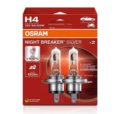 OSRAM NIGHT BREAKER SILVER 64193NBS-2HB H4 P43T 12V 60/55W