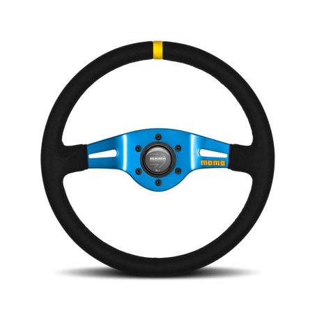 VOLANTE DEPORTIVO MOMO MOD.03 350 SUEDE NEGRO CON DETALLES AZULES