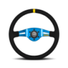 VOLANTE DEPORTIVO MOMO MOD.03 350 SUEDE NEGRO CON DETALLES AZULES