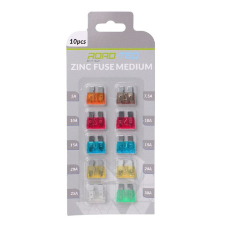 ZINC FUSE MEDIUM BLISTER CARD PACKING  10 PCS (5A, 7,5A, 10A X2, 15A X2, 20A X2, 25A, 30A)