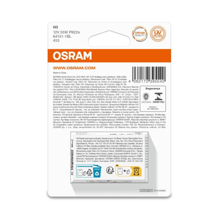 OSRAM ORIGINAL 64151-1BL H3 PK22S 12V 55W