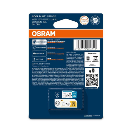 OSRAM COOL BLUE INTENSE 2825CBN-2BL W5W W2,1X9,5D 12V 5W