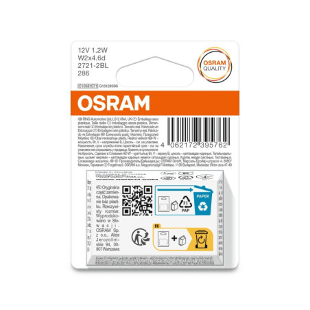 OSRAM ORIGINAL 2721-2BL NON ECE W2X4,6D 12V 1,2W