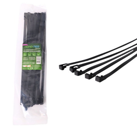 NYLONOWE OPASKI ZACISKOWE WIELOKROTNEGO UŻYTKU ROAD-TEQ W:7,2X300MM 20SZT. CZARNE