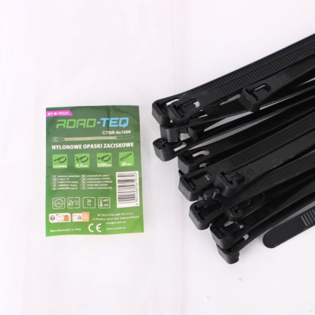NYLONOWE OPASKI ZACISKOWE WIELOKROTNEGO UŻYTKU ROAD-TEQ W:9X1000MM 20SZT. CZARNE