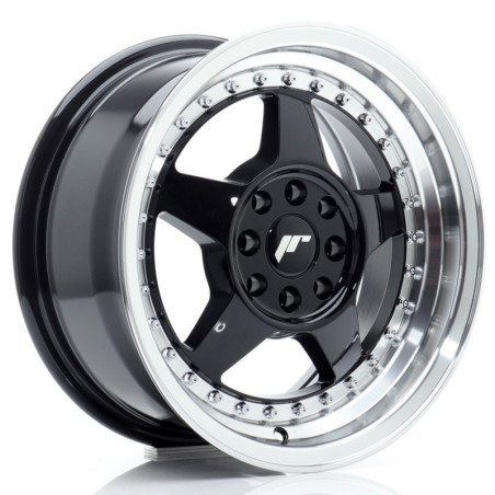 Llantas Japan Racing JR6 15x7 ET25 4x100/108 Gloss Black w/ Machined Lip