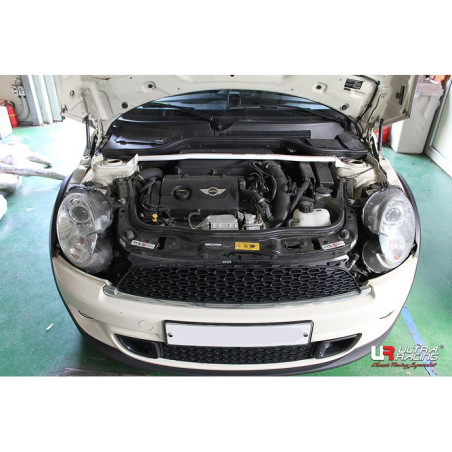 BARRA DE TORRETAS DELANTERA ULTRA RACING 2 PUNTOS PARA MINI COOPER S 2ª GEN. R56 1.6T 2WD 2006-2013