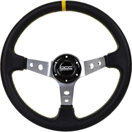 VOLANTE DESPLAZADO MOD. TRACK PIEL ARTIFICIAL BRAZOS PLATA OCC MOTORSPORT