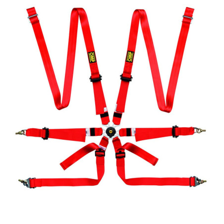 OMP HARNESS 6 POINTS ONE 2&quot PULL DOWN RED