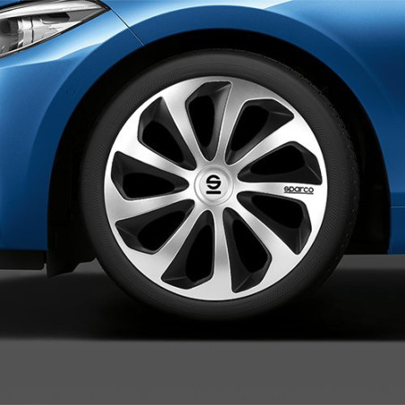 SICILIA TWO-TONE HUBCAPS 16&quot SILVER/BLACK SPC 4PCS CS5
