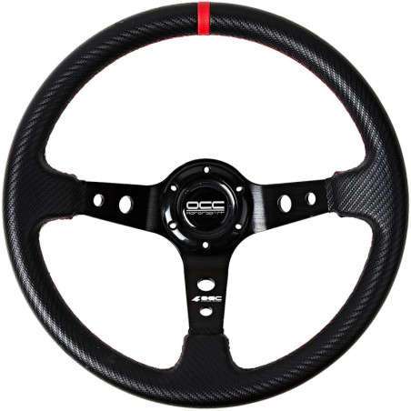 VOLANTE DESPLAZADO MOD. TRACK VINILO CARBON LOOK BRAZOS NEGROS OCC MOTORSPORT